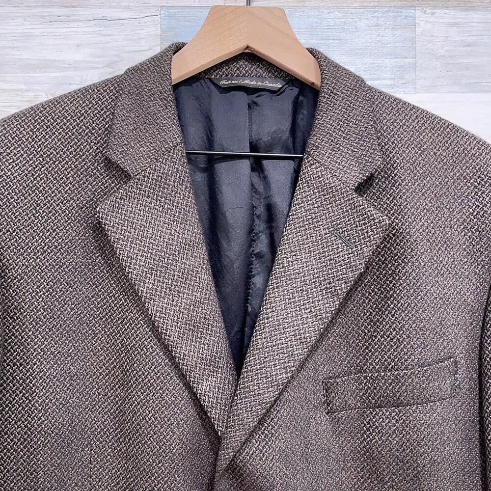 Jack Victor Wool Luxe Tweed Sport Coat Jacket Taupe Brown Two Button Mens 42R